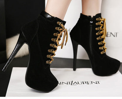 Cross Strap Stiletto Martin Boots