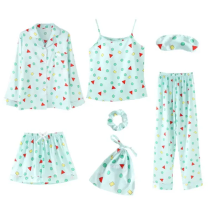 7pc Long Sleeve Pajama Sleepwear Sets light green