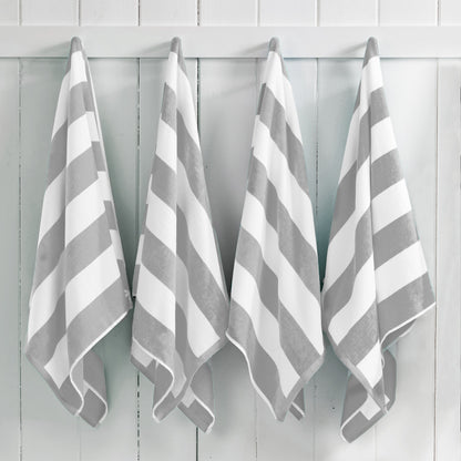 Cotton Velour Cabana Stripe Beach Towel - Novia Collection - 4 Pack- 30" x 60" Light Grey -