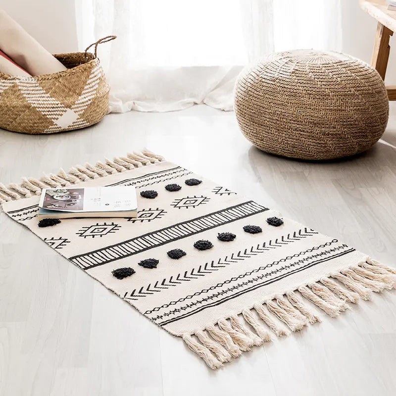 Handwoven Moroccan Cotton Fringe Area Rug - Kia Day Design