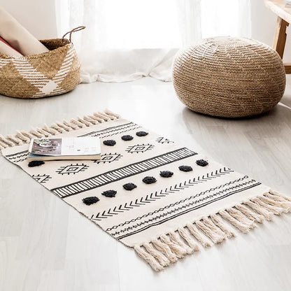 Handwoven Moroccan Cotton Fringe Area Rug - Kia Day Design
