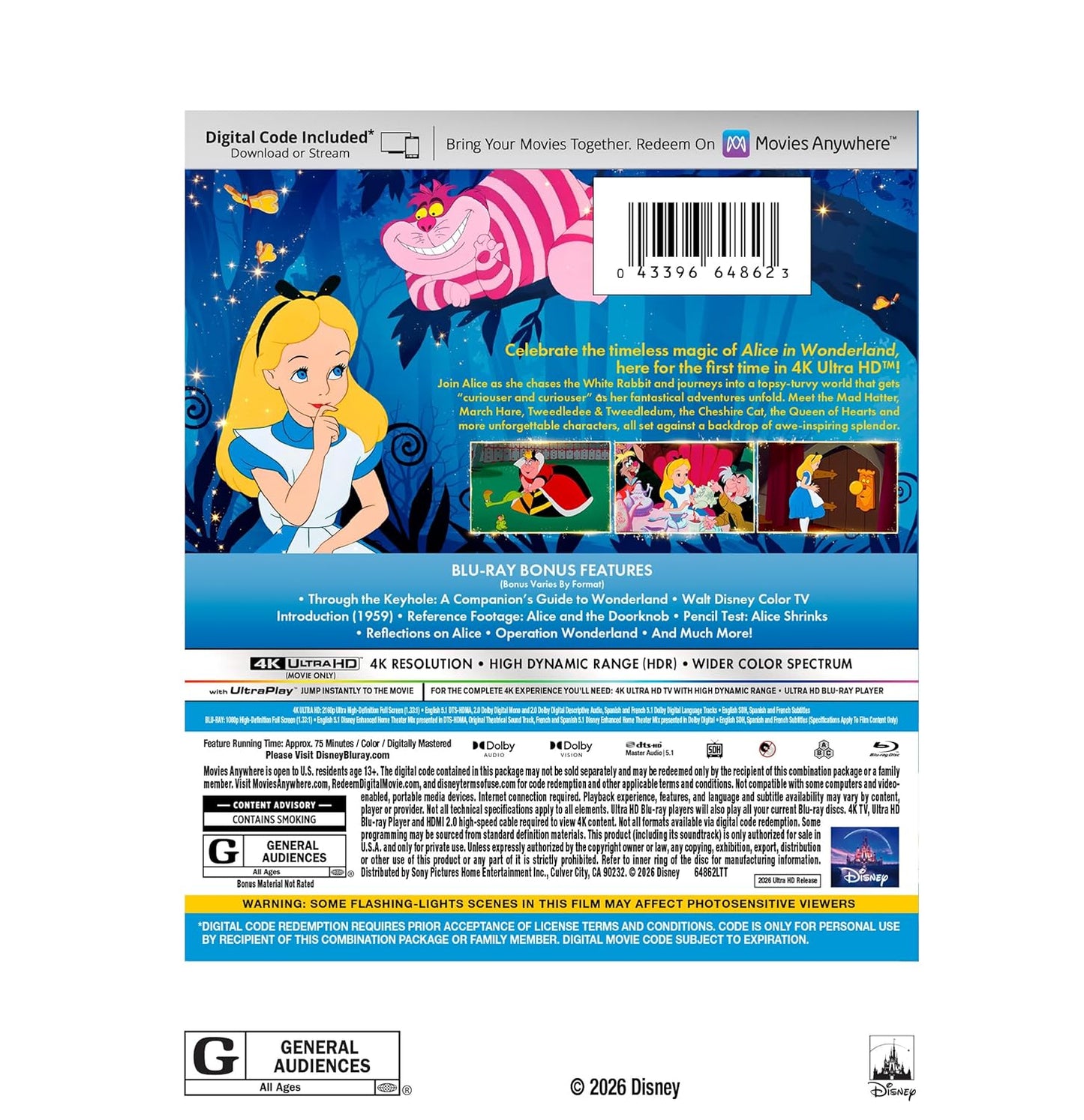 Alice In Wonderland (1951) (4K Ultra HD + Blu-ray + Digital) - -