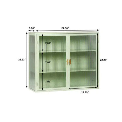 Mint Green Glass Double Door Wall Cabinet With Three Levels - Kia Day Design