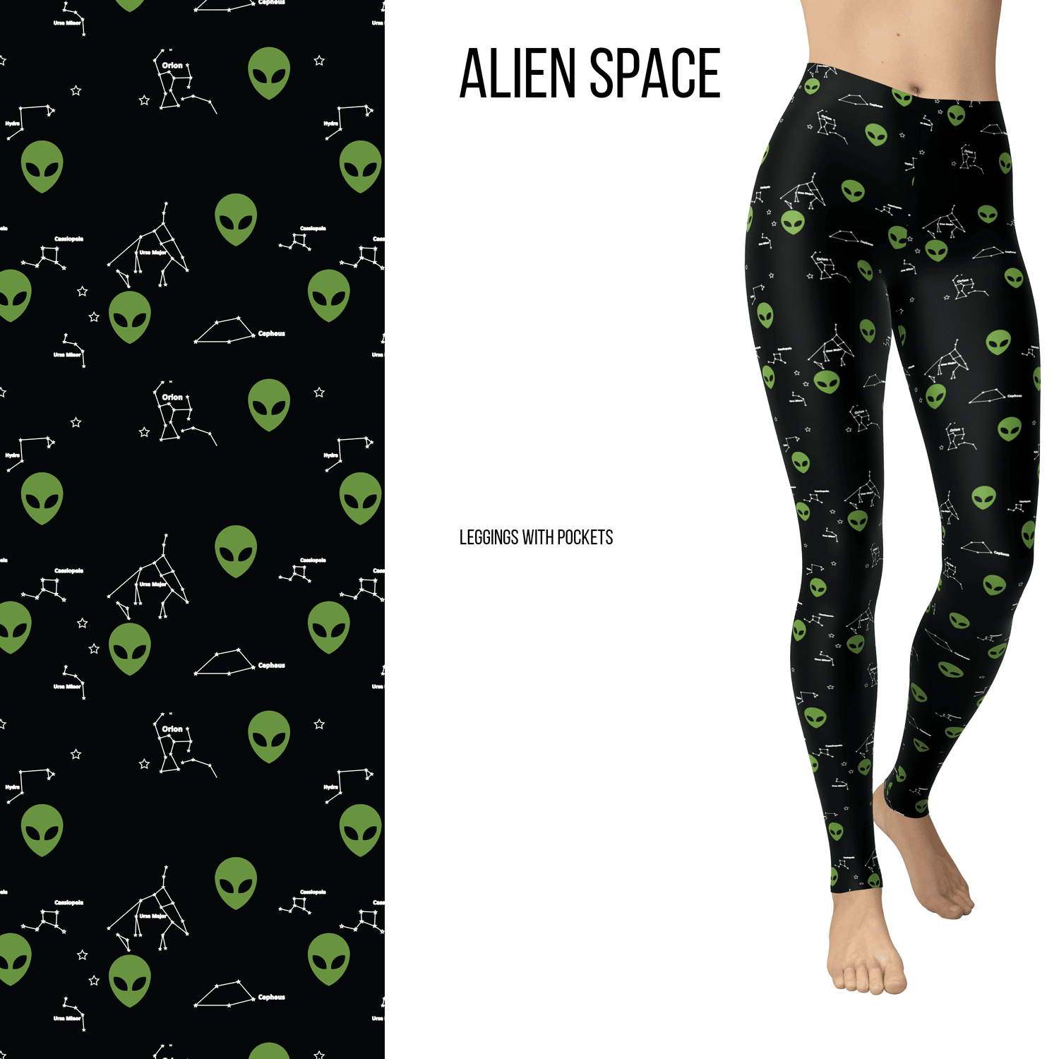 Alien Space Full Length Leggings with Pockets - 2X-3X = TC2 - Apparel