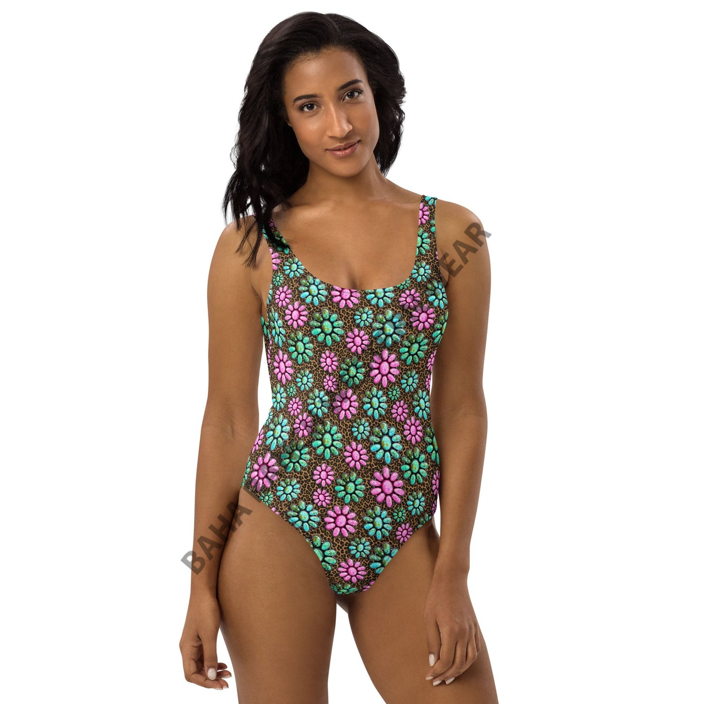 Baha Ranch Yeehaw Pink Turquoise Cowgirl One-Piece Swimsuit - - Swimwear