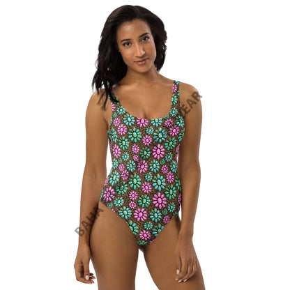 Baha Ranch Yeehaw Pink Turquoise Cowgirl One-Piece Swimsuit - - Swimwear