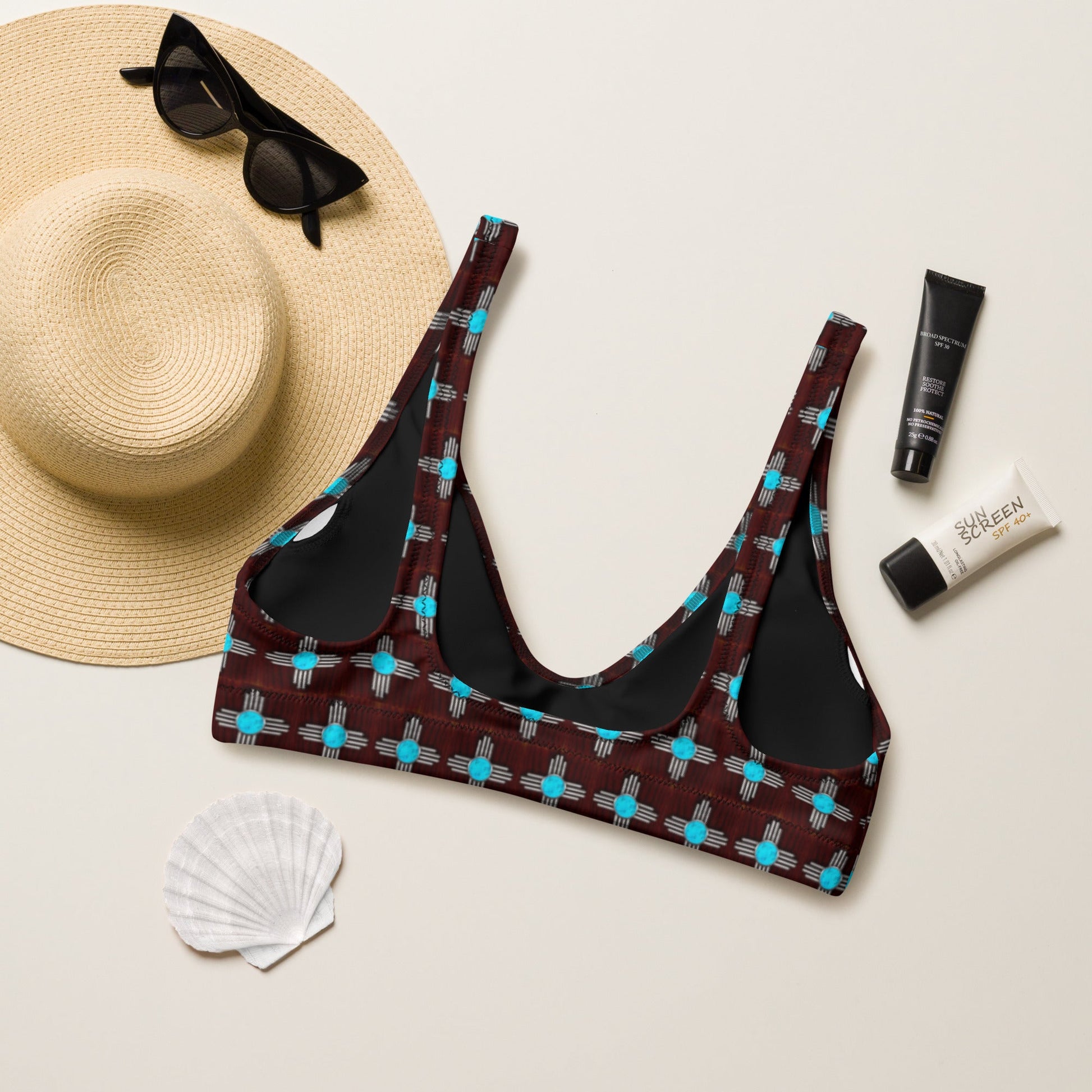 Baha Ranch Yeehaw Turquoise Zia Bikini Top - - Swimwear