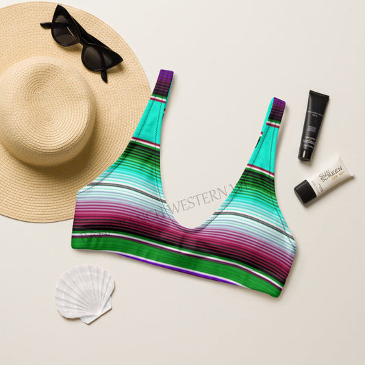 Baha Ranch Yeehaw Aqua Serape Bikini Top - - Swim Wear