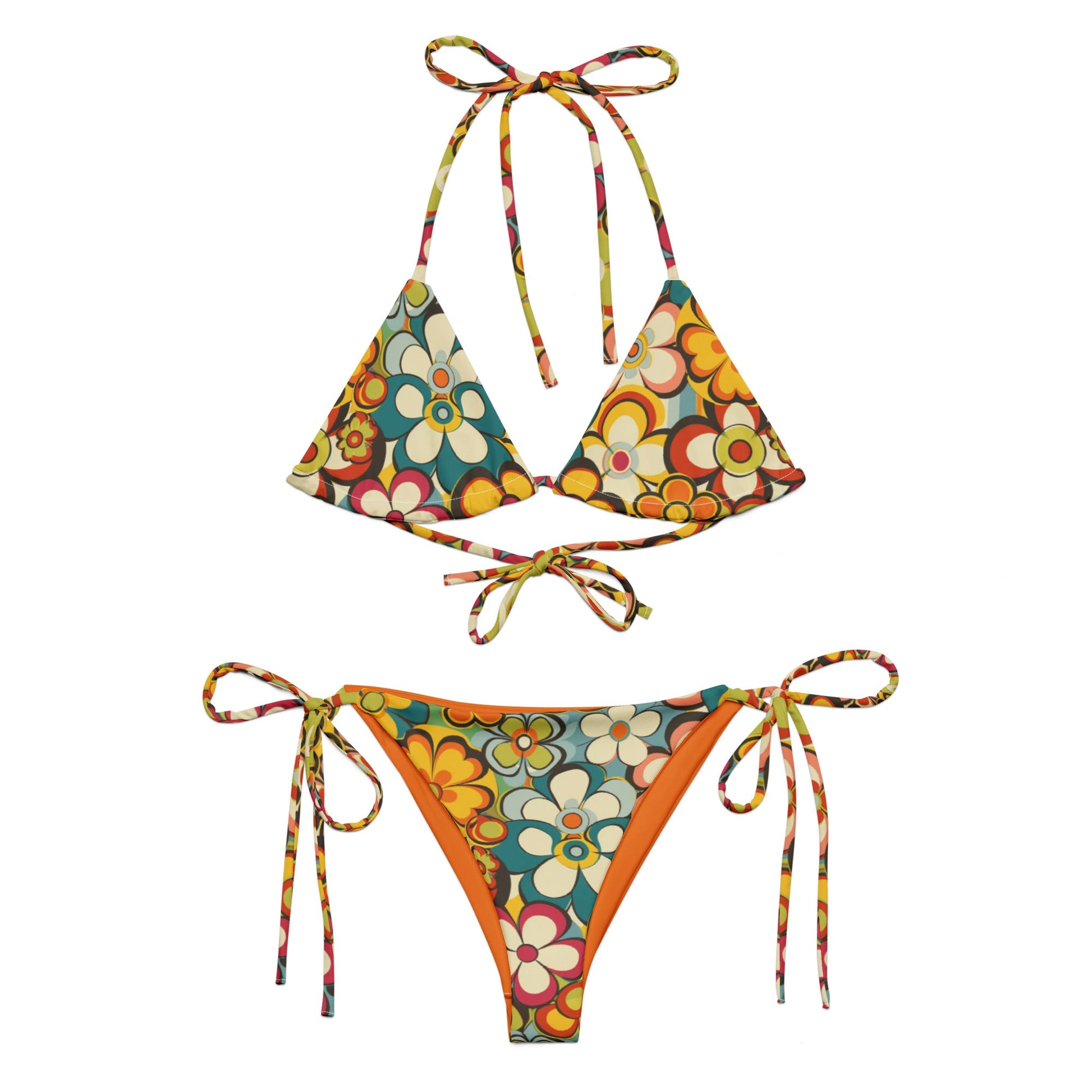 Baha Ranch Yeehaw Woodstock Retro Floral String Bikini - - Swim Wear