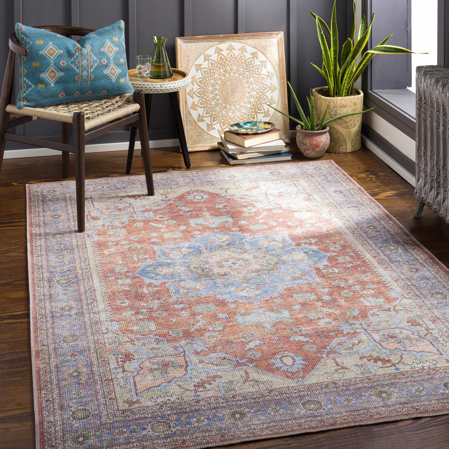 Brown Bagamanoc Medallion Washable Area Rug - - Rugs