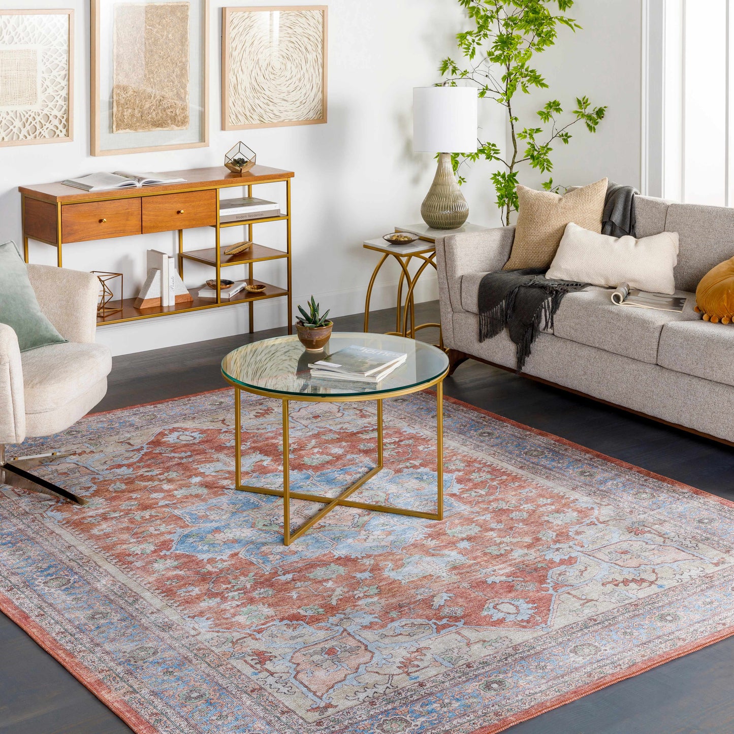 Brown Bagamanoc Medallion Washable Area Rug - - Rugs