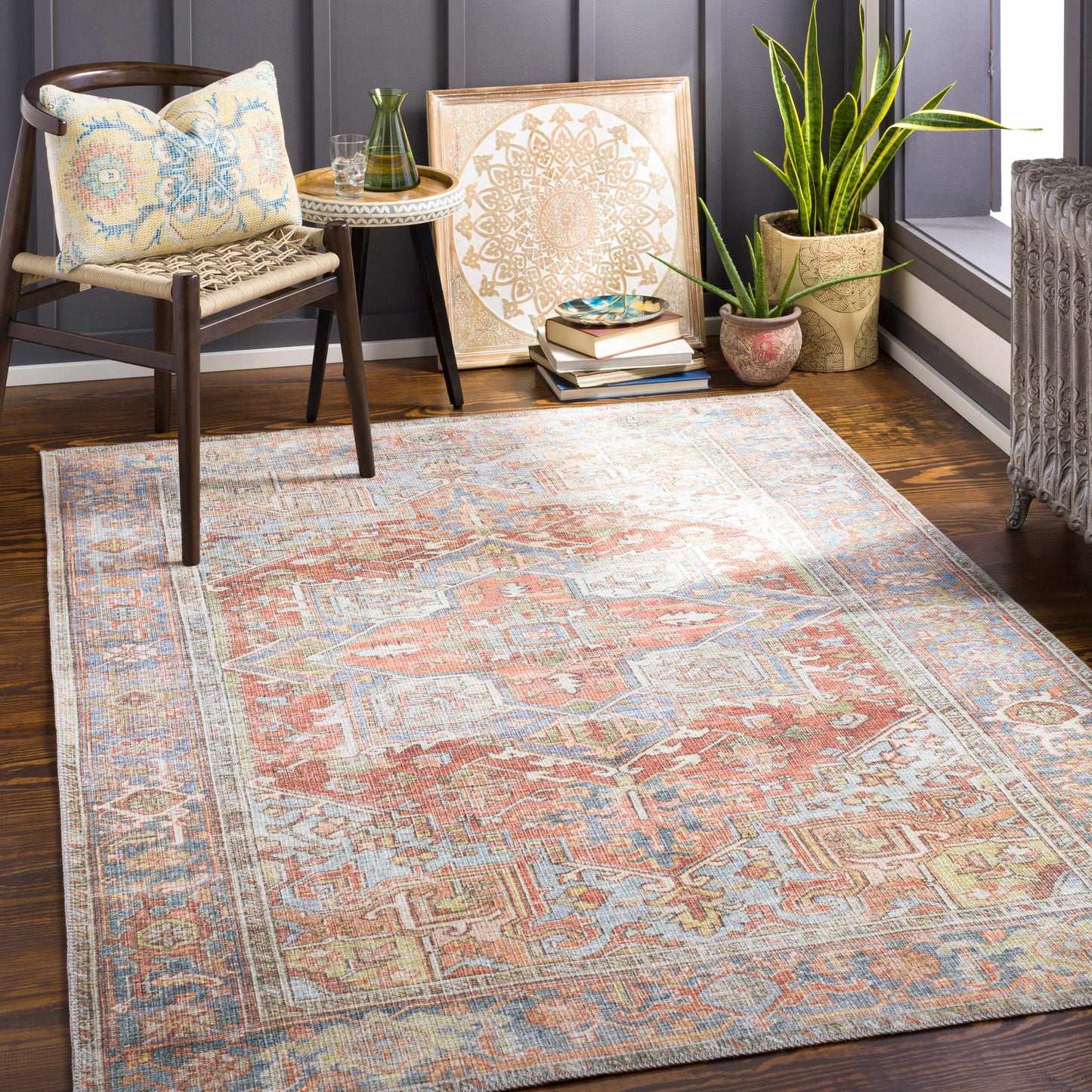Maayon Medallion Rust Washable Area Rug - - Rugs
