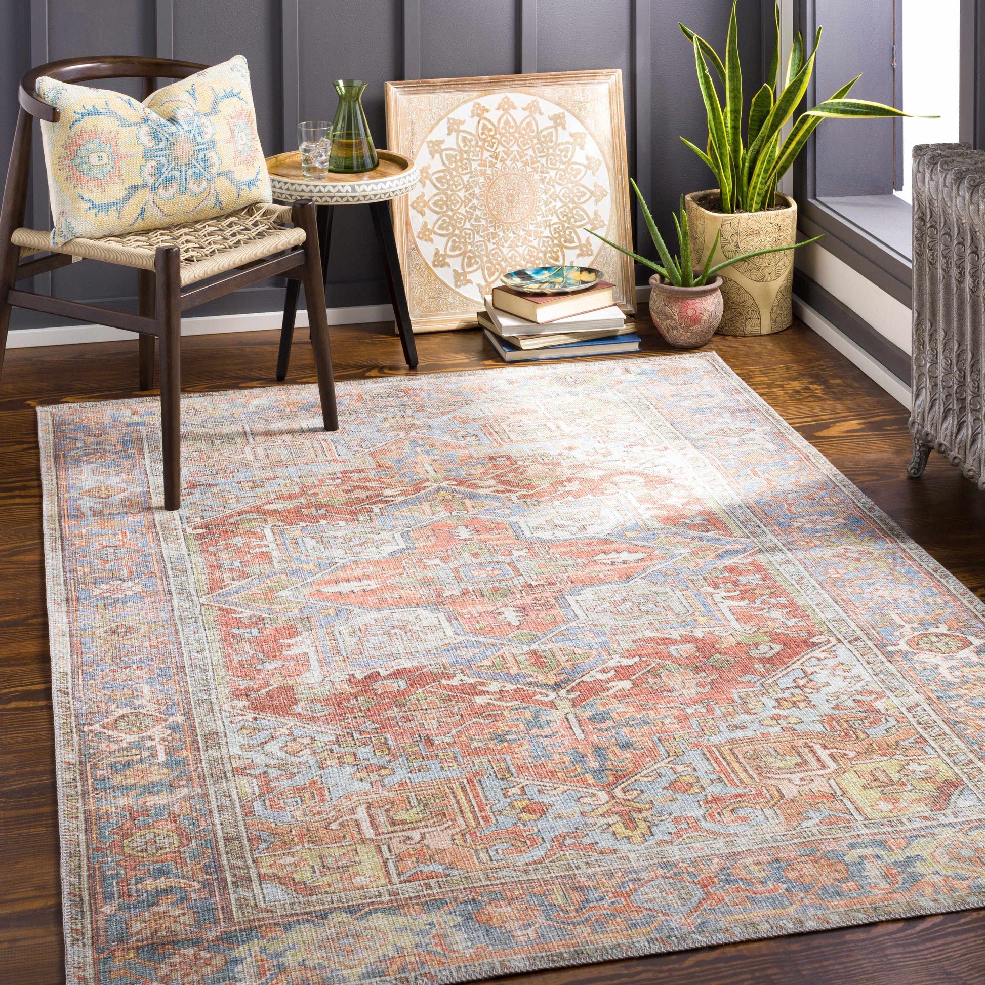 Maayon Medallion Rust Washable Area Rug - - Rugs
