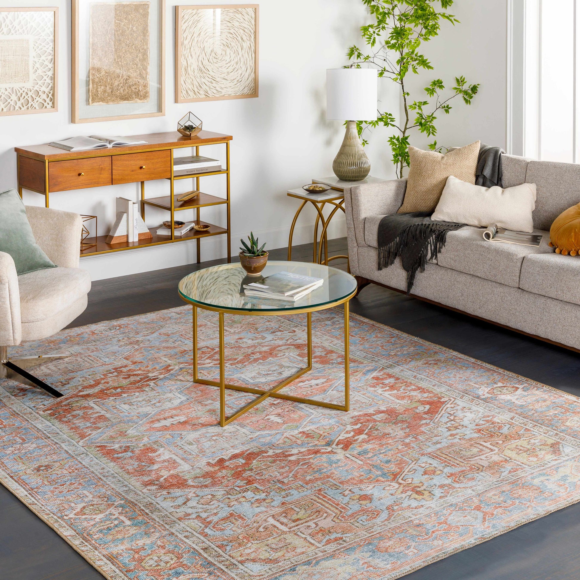 Maayon Medallion Rust Washable Area Rug - - Rugs