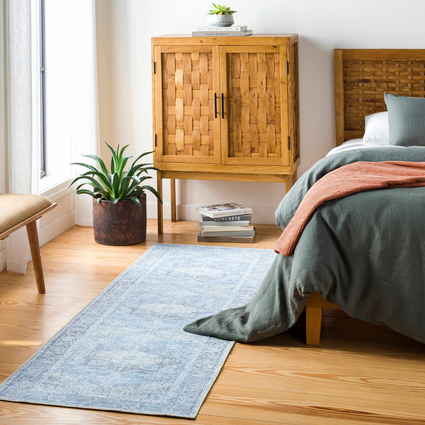 Aqua Rosman Washable Area Rug - - Rugs