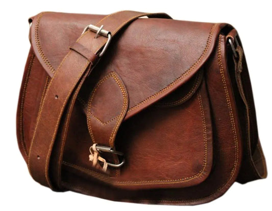 13-Inch Vintage Leather Crossbody Brown Saddle Leather Handbag - Kia Day Design