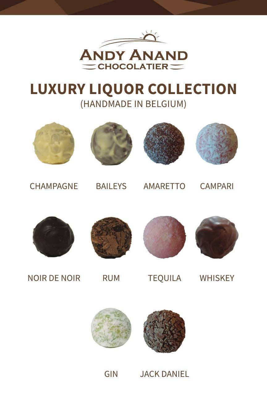 Andy Anand Champagne, Rum, Irish Cream & Kahlua Belgian Chocolate Truffles, 24 pc – Gift Boxed for Birthday, Christmas & Anniversary - - Food & Beverages > Desserts & Sweets > Chocolate