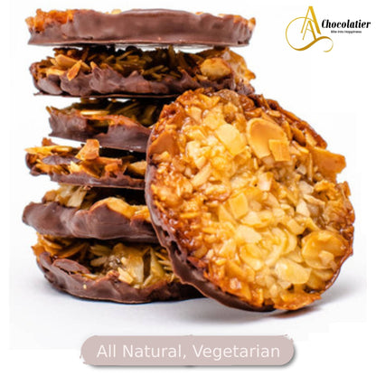 Andy Anand Dark Chocolate Florentine Biscuit Cookies, Orange & Almond, 24 pc – Imported from France, Gourmet Birthday & Holiday Gift Box - - Food & Beverages > Desserts & Sweets > Chocolate