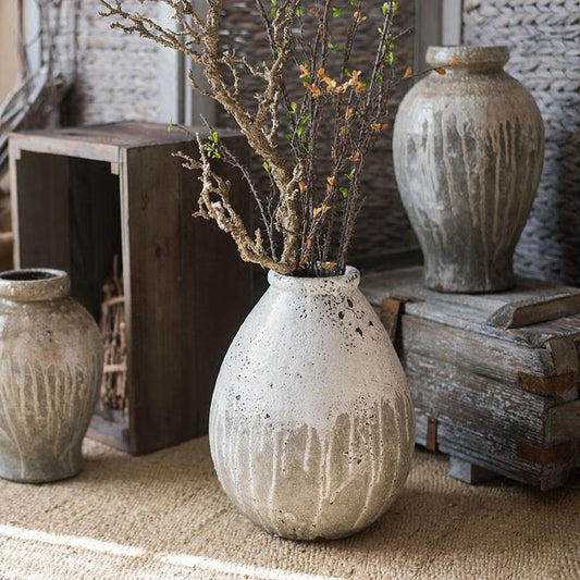 Antique Coarse Pottery Large Flower Pot - - pots