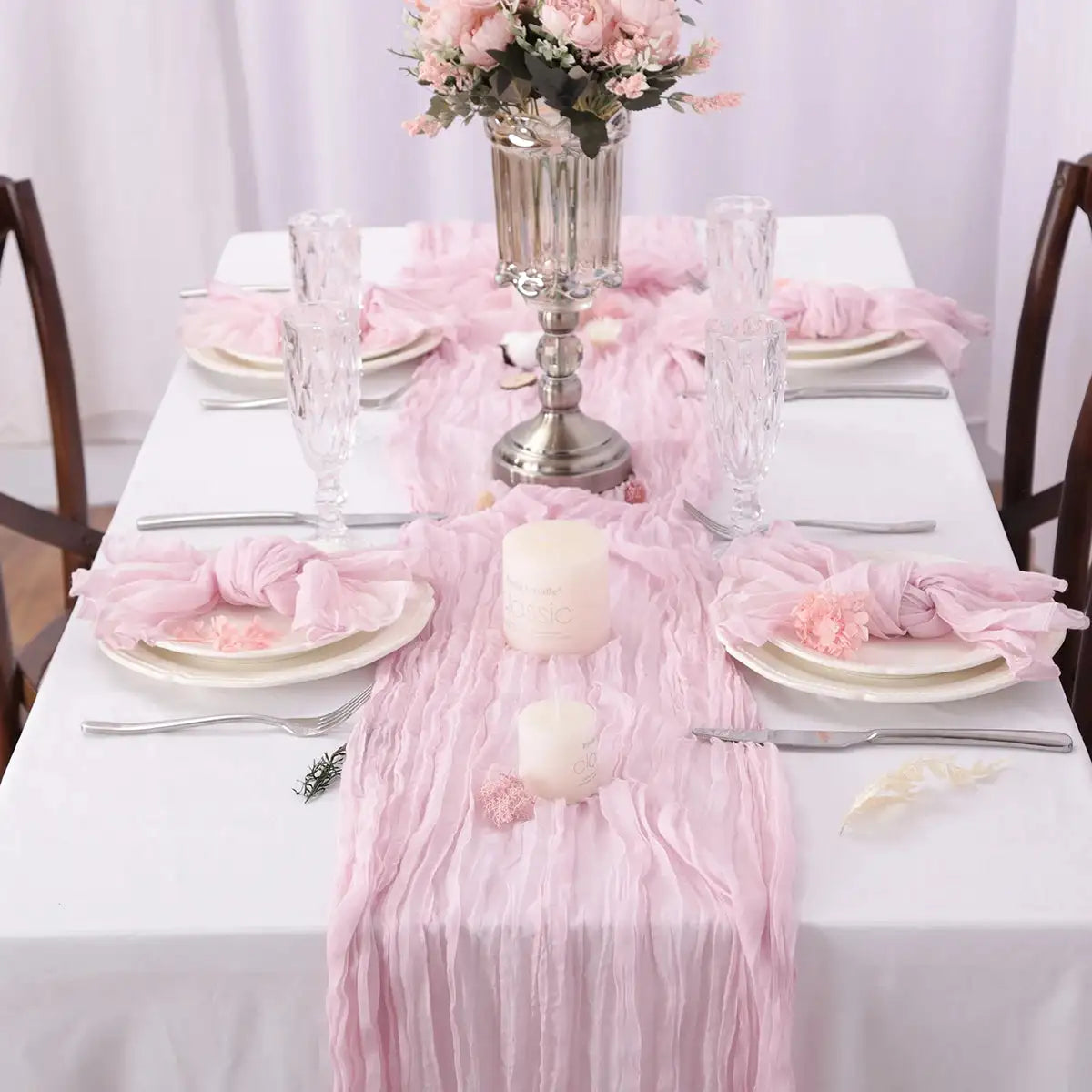 Semi-Sheer Gauze Table Runner Sage Cheesecloth Table Setting