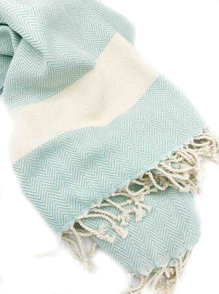 Herringbone Turkish Towel - Aqua - Towels