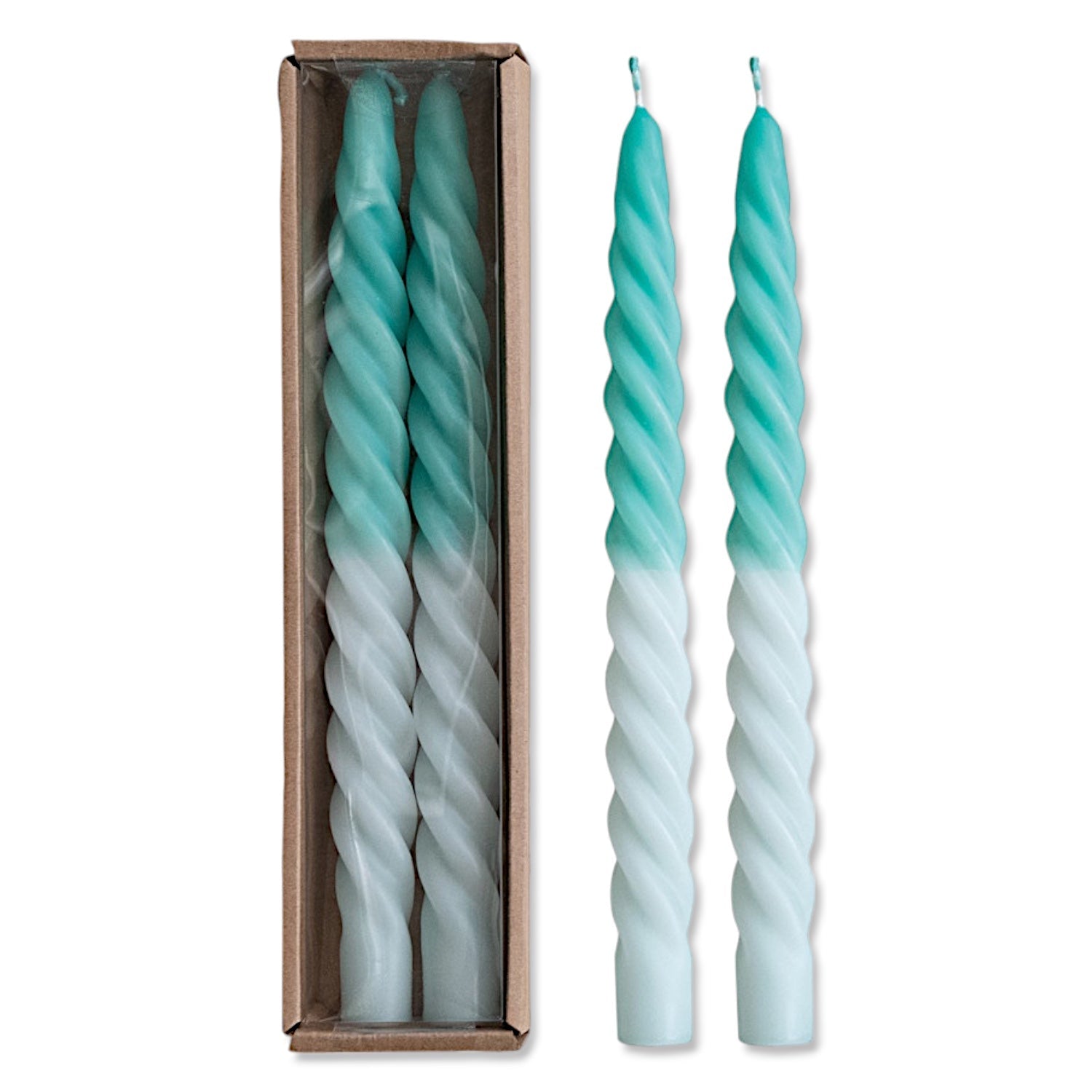 Ombre Aqua Unscented Twisted Taper Candles | Set of 2 - - Candles & Accessories
