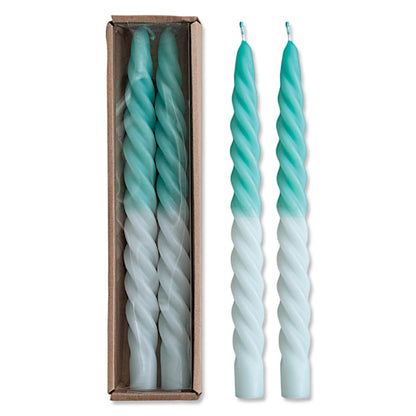 Ombre Aqua Unscented Twisted Taper Candles | Set of 2 - - Candles & Accessories