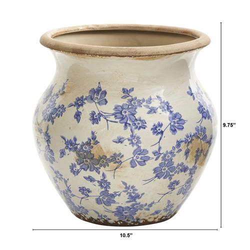 10.5" Tuscan Ceramic Blue Scroll Urn Vase - - Decor
