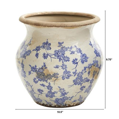 10.5" Tuscan Ceramic Blue Scroll Urn Vase - - Decor