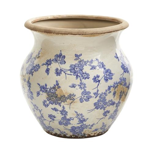 10.5" Tuscan Ceramic Blue Scroll Urn Vase - - Decor