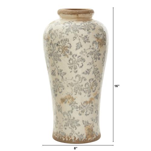 Tuscan Ceramic Floral Scroll Urn Vase 16 Inch - - Decor
