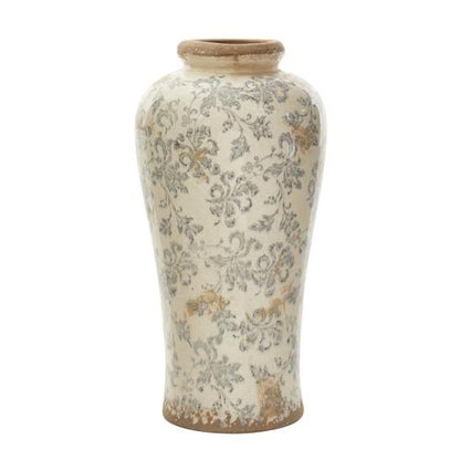 16" Tuscan Ceramic Floral Scroll Urn Vase - - Decor
