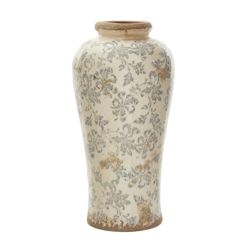 Tuscan Ceramic Floral Scroll Urn Vase 16 Inch - - Decor
