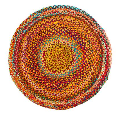 Yellow Hand Braided Boho Colorful Chindi Round Rug - - Decor
