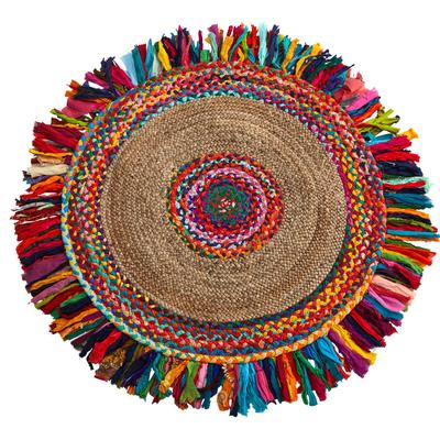 Colorful Handmade Woven Chindi Jute Rug with Colorful Fringe - - Decor