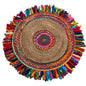 3'x 3'Handmade Woven Chindi Jute Rug with Colorful Fringe - - Decor