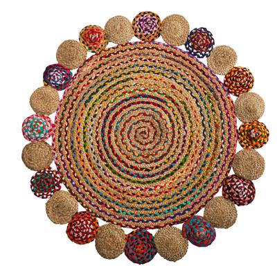 Colorful Hand Braided Colorful Chindi Jute Mandala Round Rug - - rug