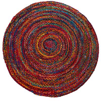 Colorful Hand Braided Boho Chindi Round Rug - - Decor