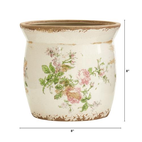 Tuscan Ceramic Floral Print Planter 8 Inch - - Decor
