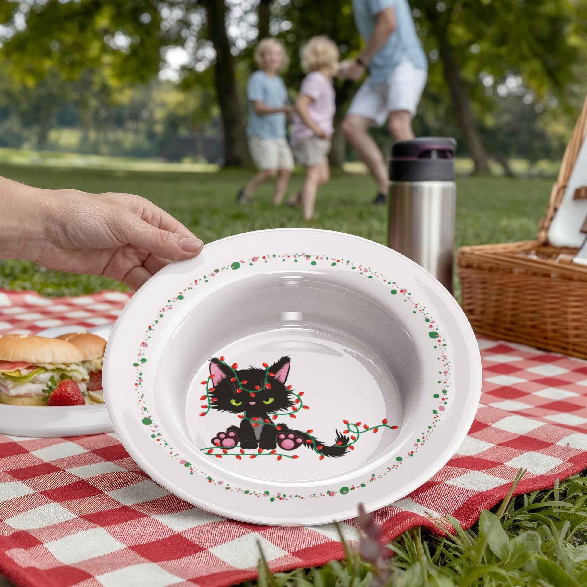 Christmas Cat Tangled in Lights Bowl – 8.5" Holiday Dinnerware - - Collectible Bowls, Plates, & Platters