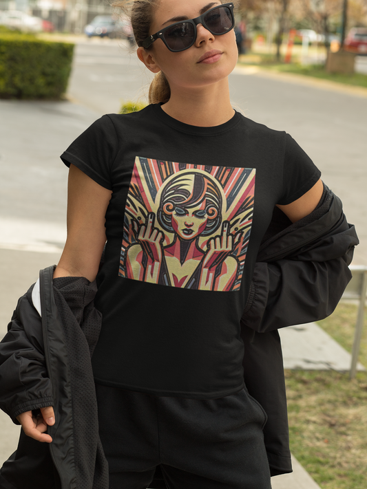 Retro Abstract Middle Fingers Slim Fit Graphic Tee - Black - Slim Fit Graphic Tee