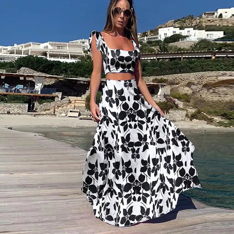 Floral Sleeveless Dress Two-Piece Set - - dress
