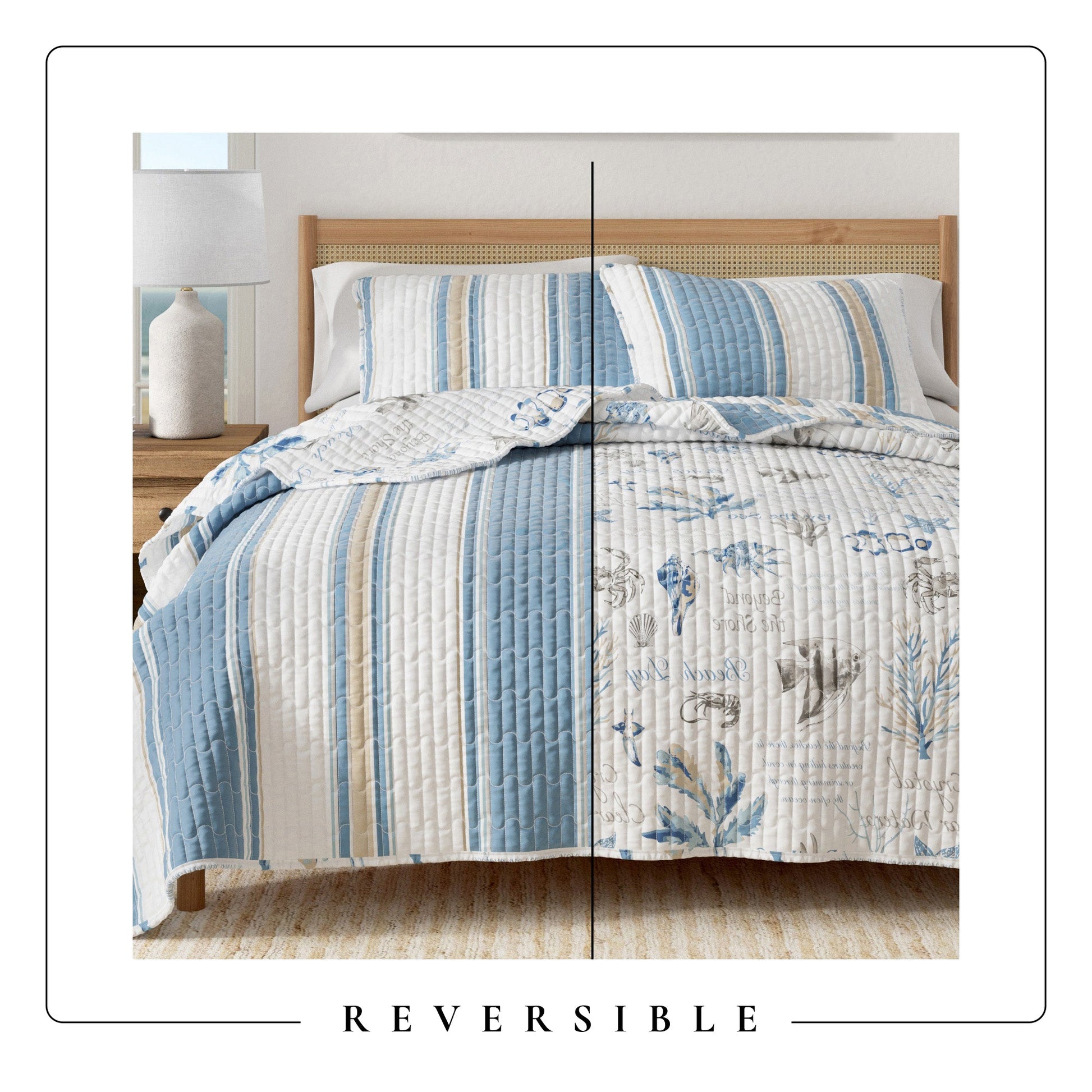 Stripe & Ocean Story Coastal Quilt Set - New Castle Collection - - Quilts & Comforters