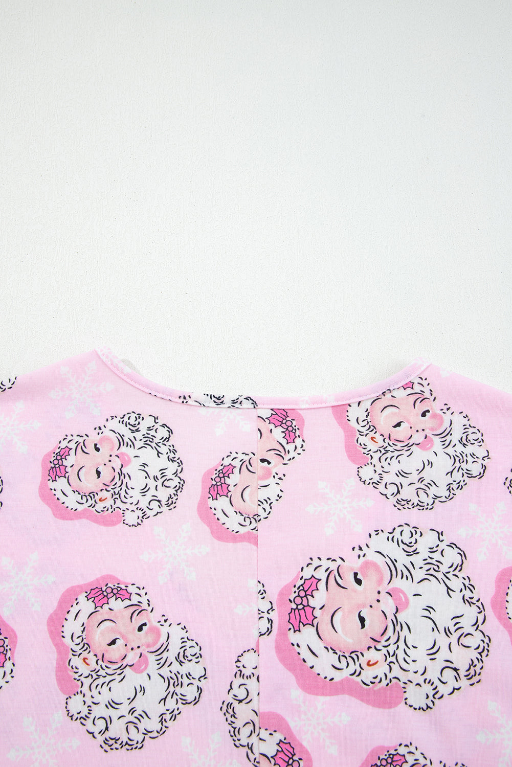 Pink Santa Claus Print V Neck Tee Drawstring Pants 2pcs Lounge Set - - Loungewear & Sleepwear/Loungewear