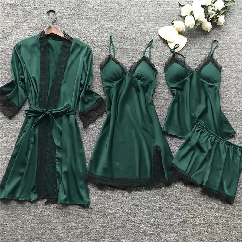 Four Pieces Sets Women's Sleepwear Summer Home Wear Pajamas Set Nightwear