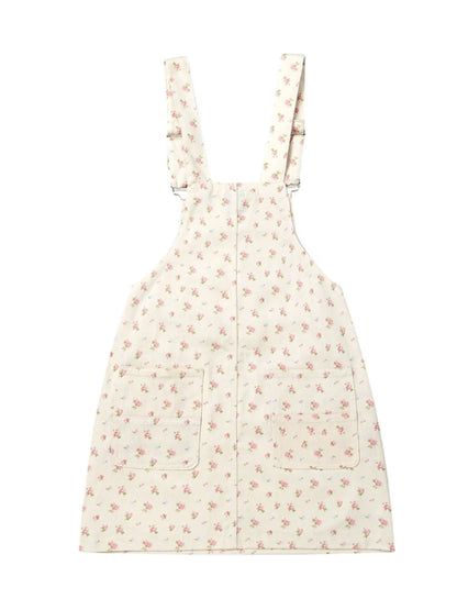 Floral Print Square Neck Overall Dress - -