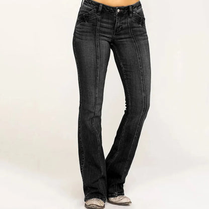 Casual Denim Jeans Long Pants Wide Leg Flared Bell Bottom Pants Jeans Black