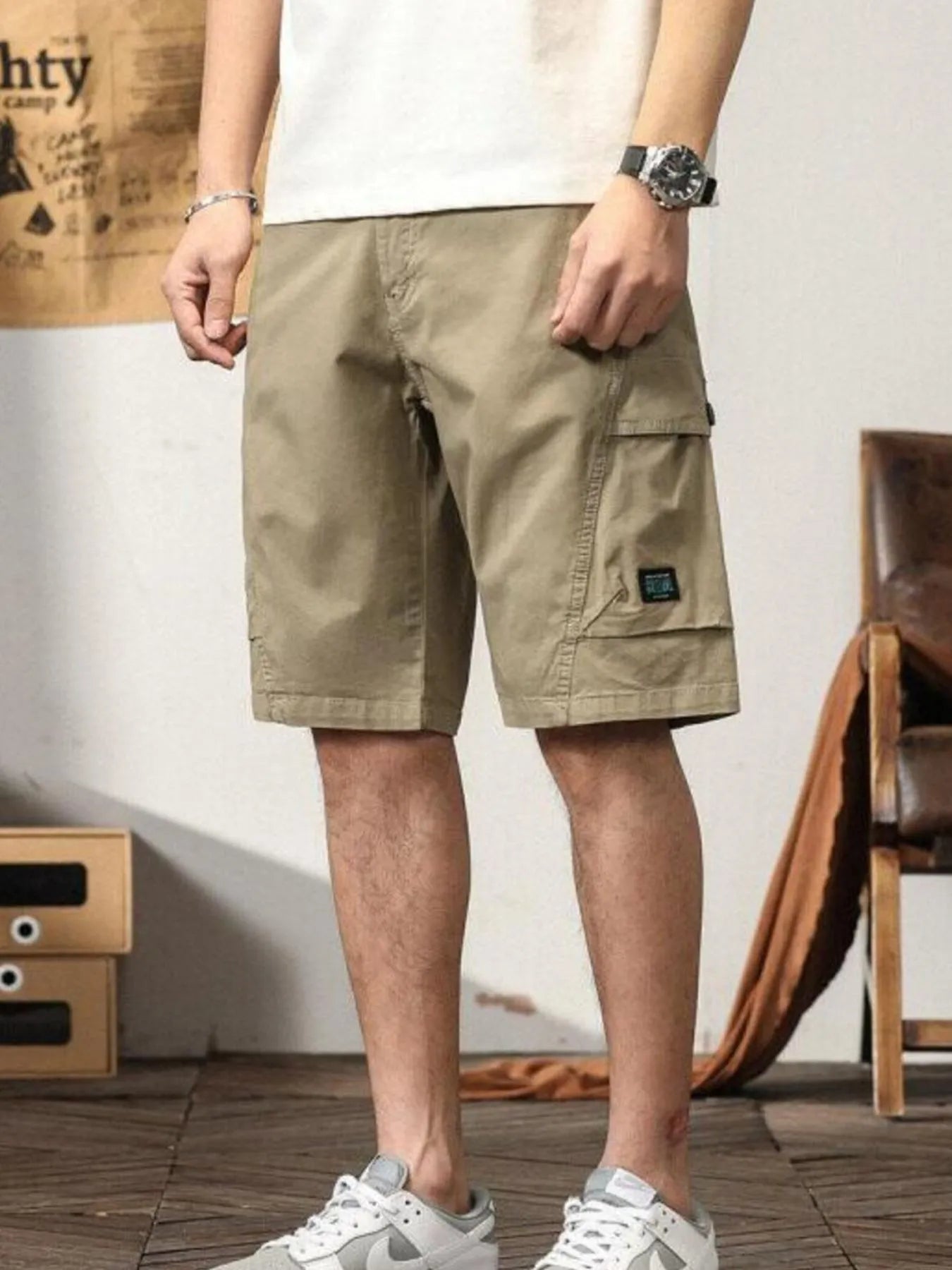 Men's Loose Fit Cargo Shorts - Khaki -