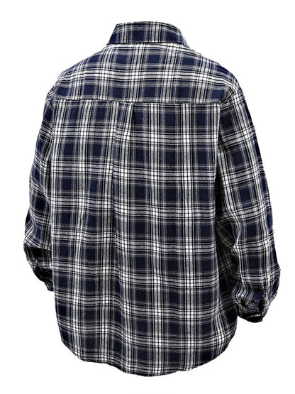 Men's Full Size Casual Plaid Long Sleeve Shirt Plus Size - -