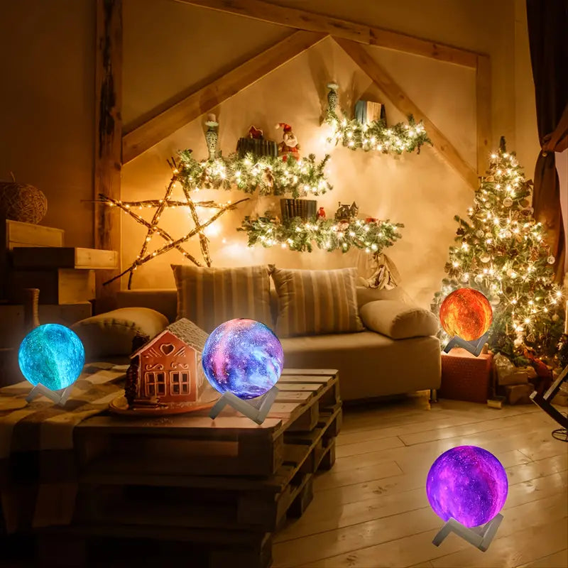 16-Color 3D LED Moon Light with Stand - Night Light - - night light